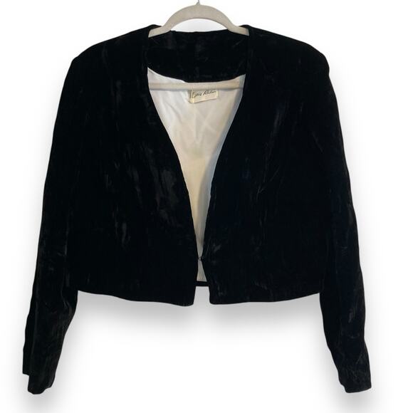 Lillie Rubin Black Velvet Cropped Shrug Holiday New Years Jacket Size Medium - Picture 1 of 15